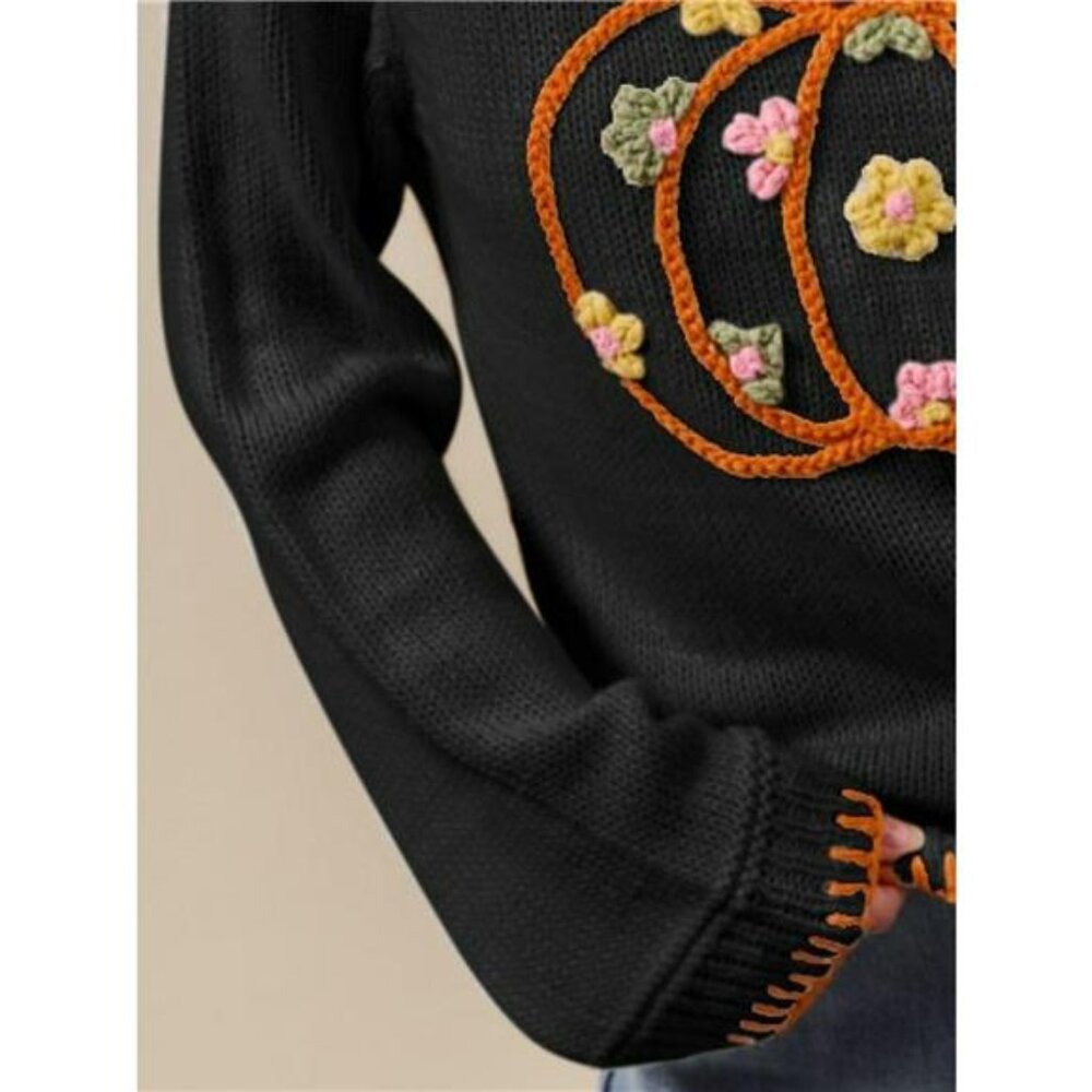 SO ME‎ Pumpkin Floral Embroidered Thanksgiving Sweater - Picture 3 of 3